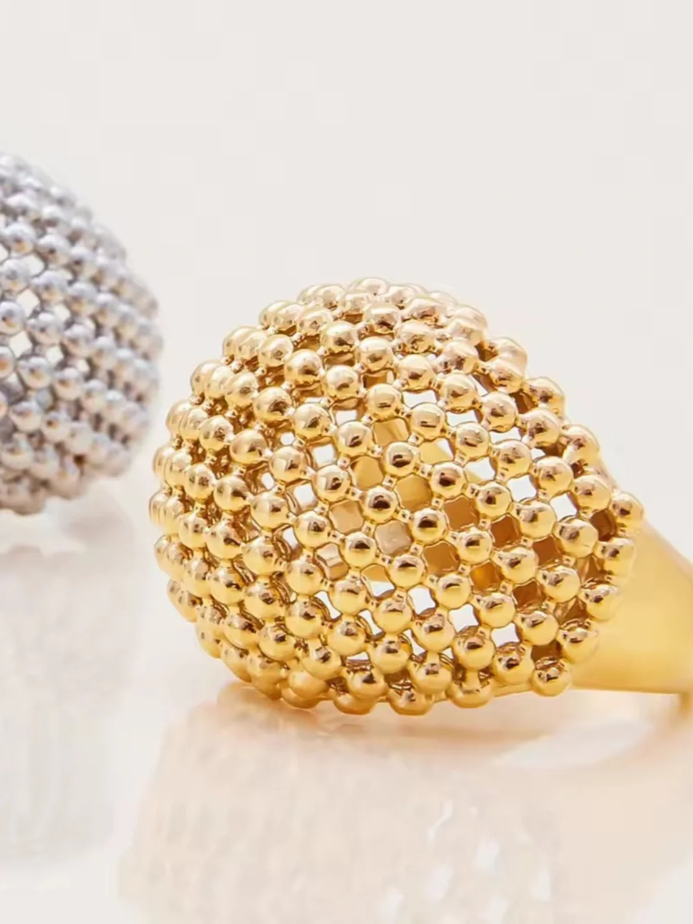 18 K Gold  Plate excellent quality Italian Gold  Mesh Dome Rings - Women Jewelry